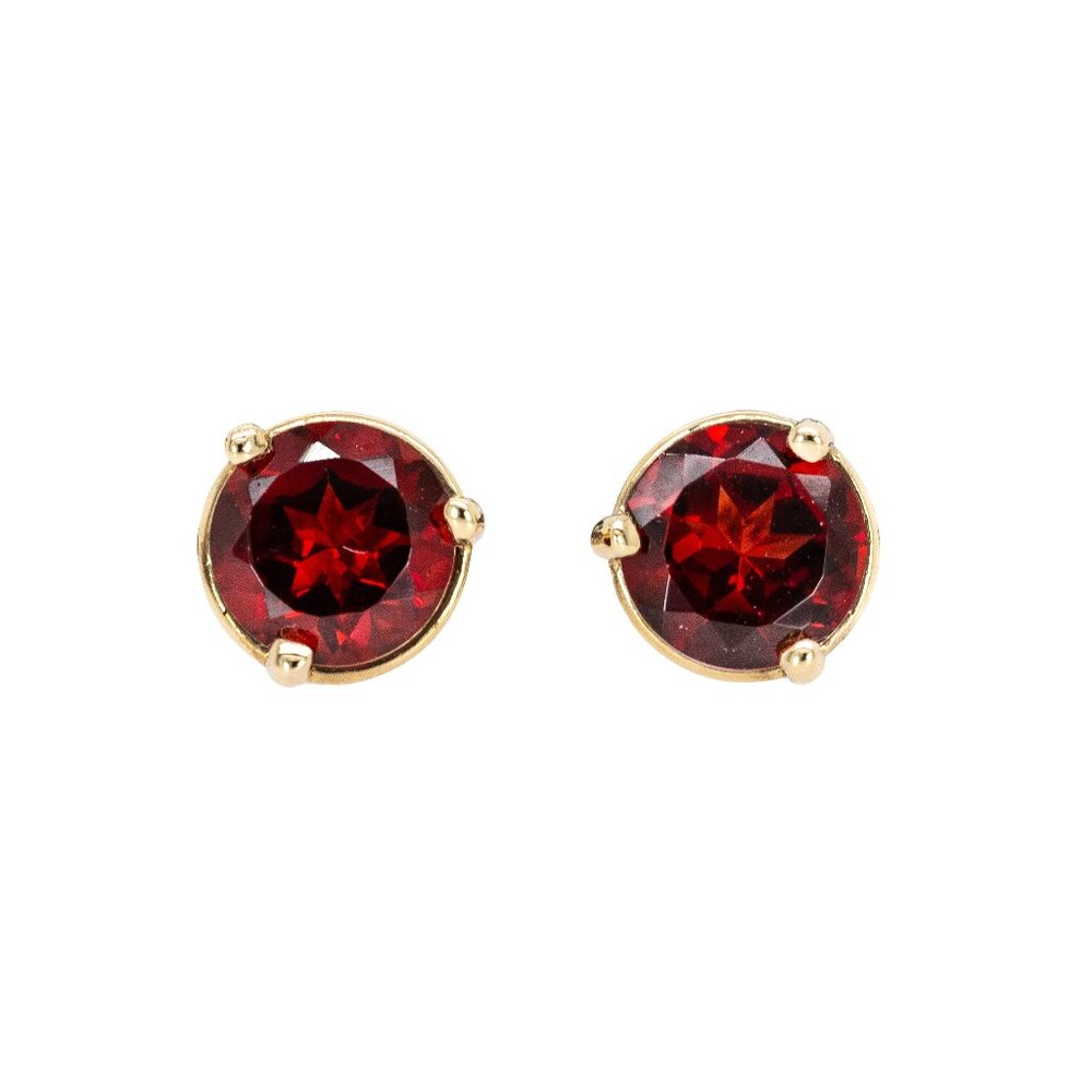 Red Garnet Studs Solid 14K Gold | 6mm Solitaire Studs | 4-8mm Sizes Available